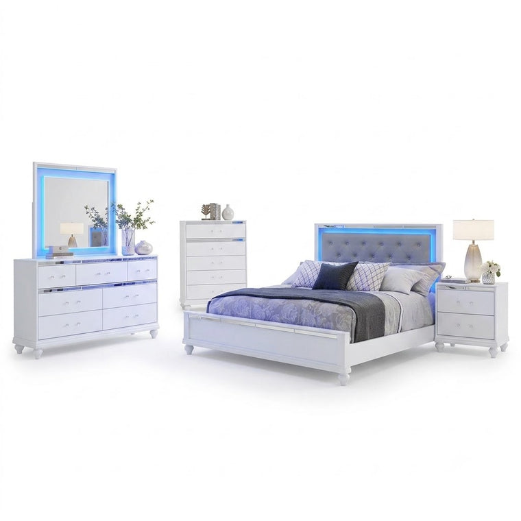 White LED 5 Piece Bedroom Set