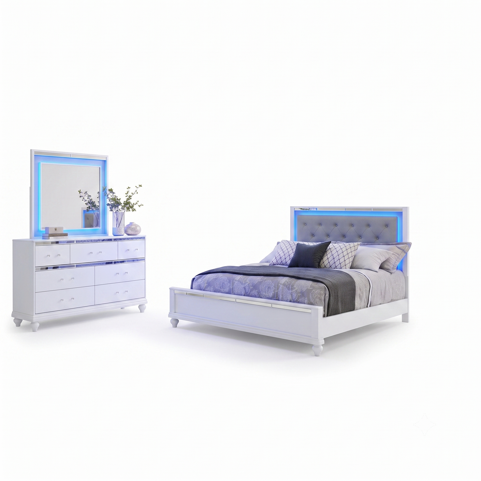 White LED 3 Piece Bedroom Set