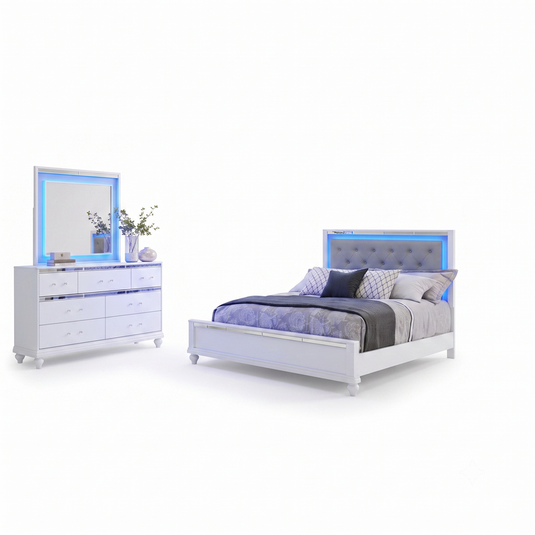 White LED 3 Piece Bedroom Set