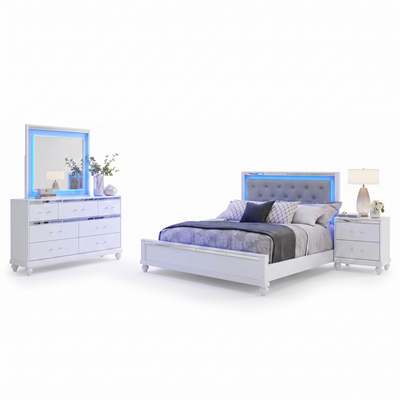 White LED 4 Piece Bedroom Set