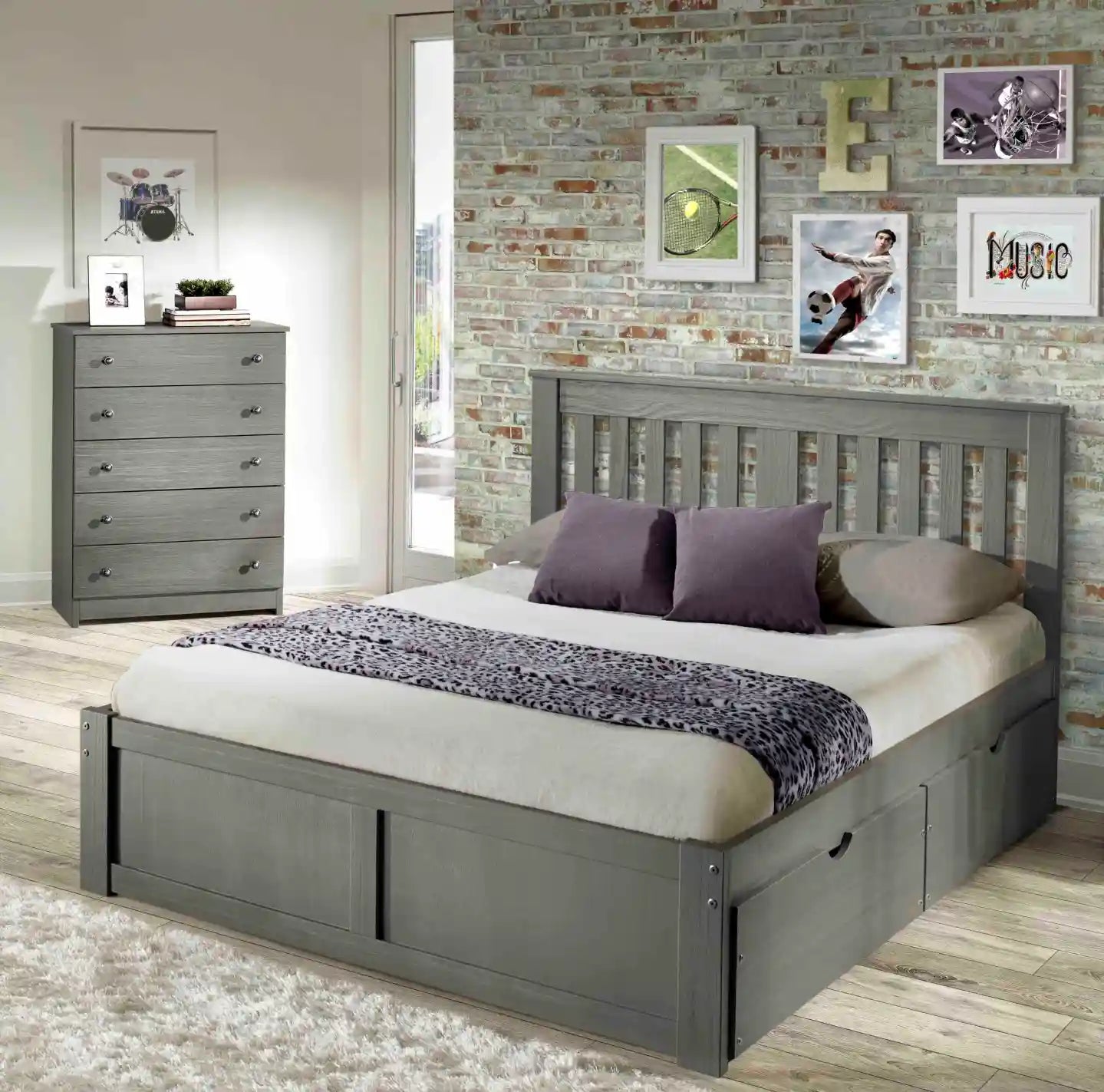 York Platform Storage Bed - Gray