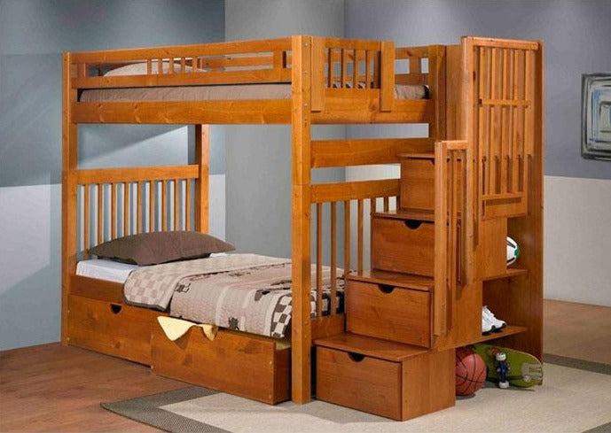 Staircase Bunk Bed Pecan